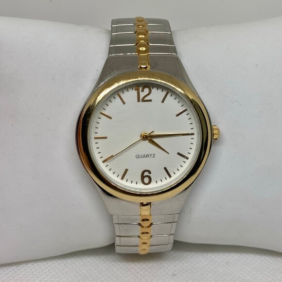 Men classic gold silver tone watch 38mm round case quartz analog 7.5” running - Picture 1 of 6